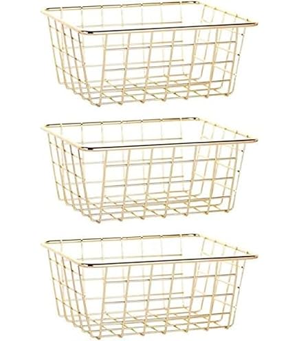 Amazon.co.jp: COPISSO カゴ ゴールド 3個セット ワイヤーバスケット